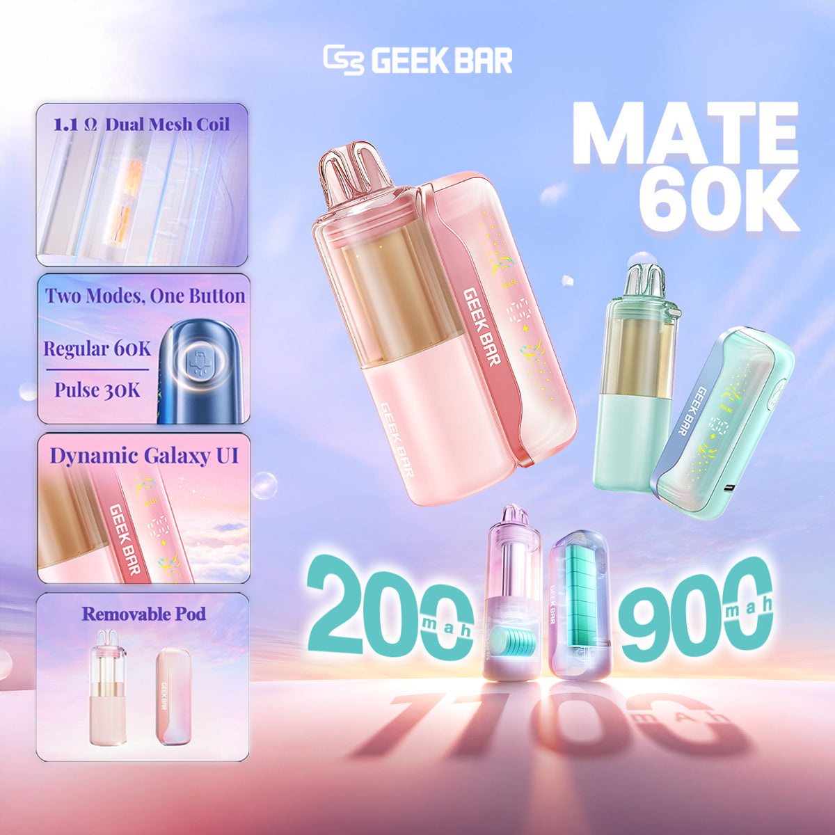 Geek Bar Mate 60K Disposable Vape Kit featres