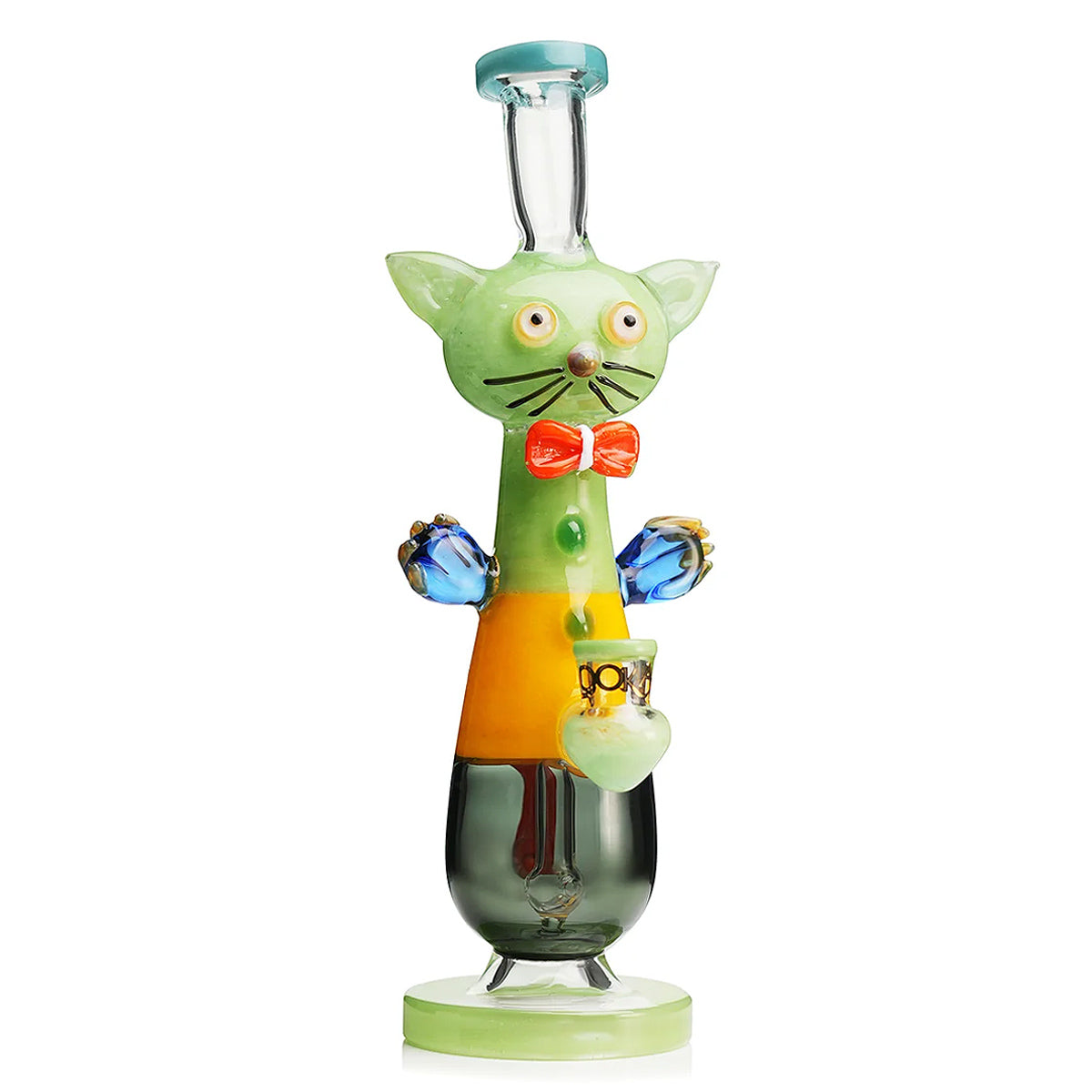 green Lookah 12" Cute Cat Gentleman Glass Dab Rig