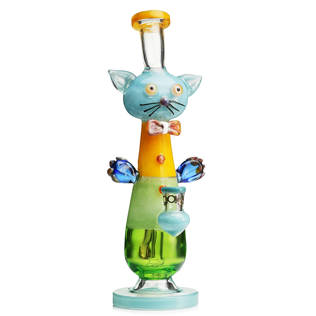 water blue Lookah 12" Cute Cat Gentleman Glass Dab Rig