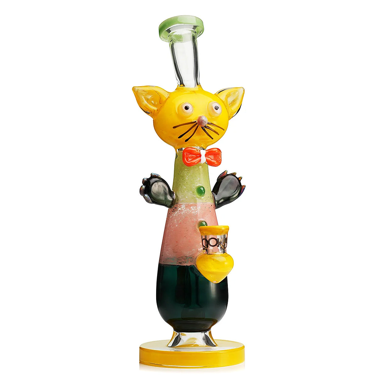 yellow Lookah 12" Cute Cat Gentleman Glass Dab Rig