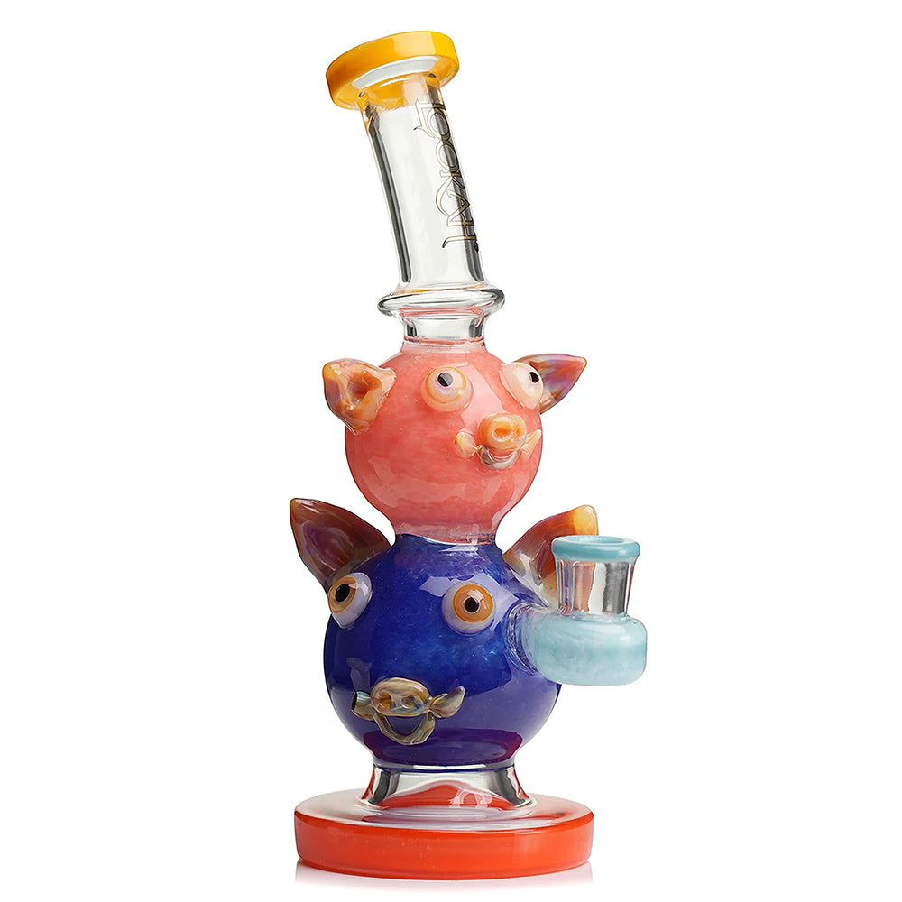 pink lookah cute double piggy dab rig