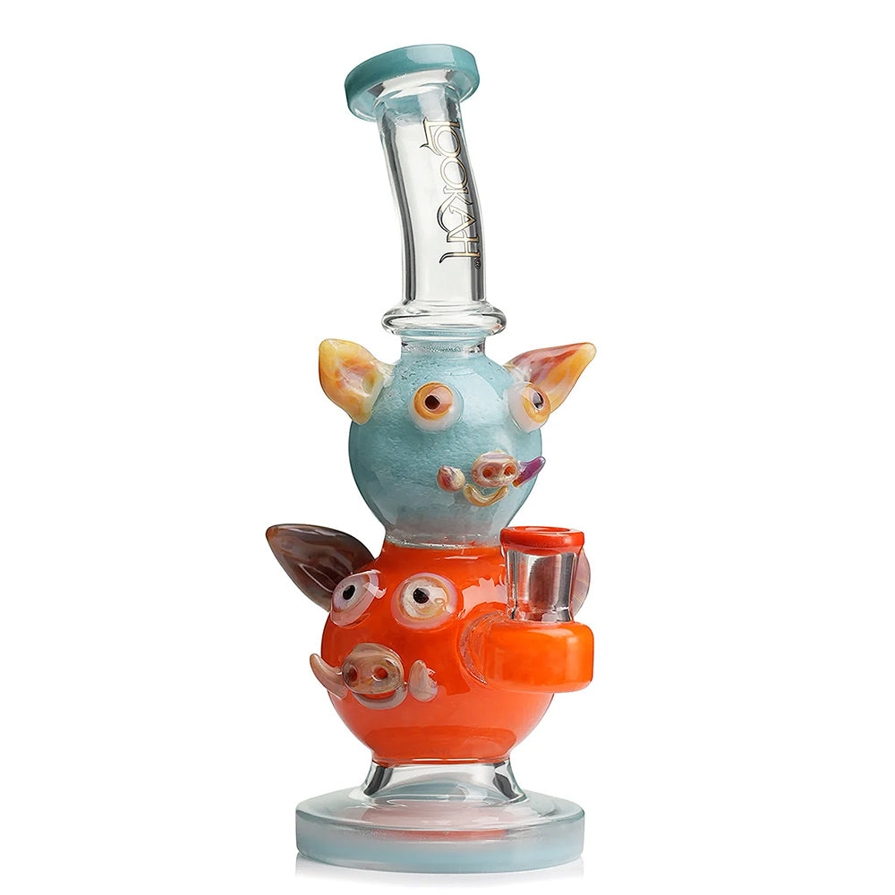 water blue lookah cute double piggy dab rig