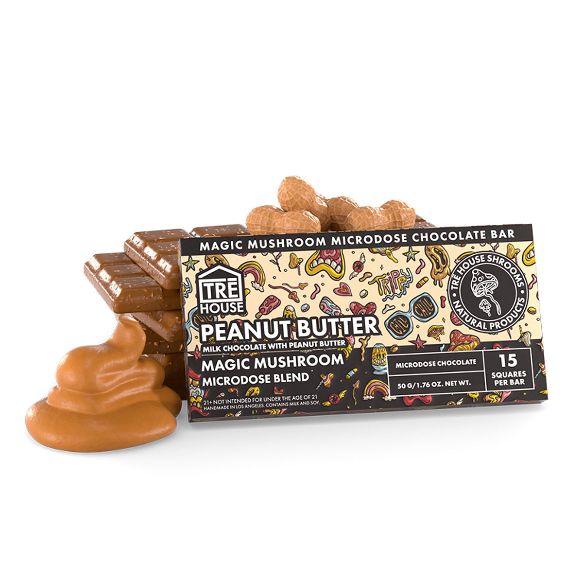 Peanut Butter Tre House Magic Mushroom Chocolate Bar