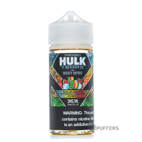 mighty vapors frozen hulk tears sour belts straw-melon chew 100ml e-juice bottle