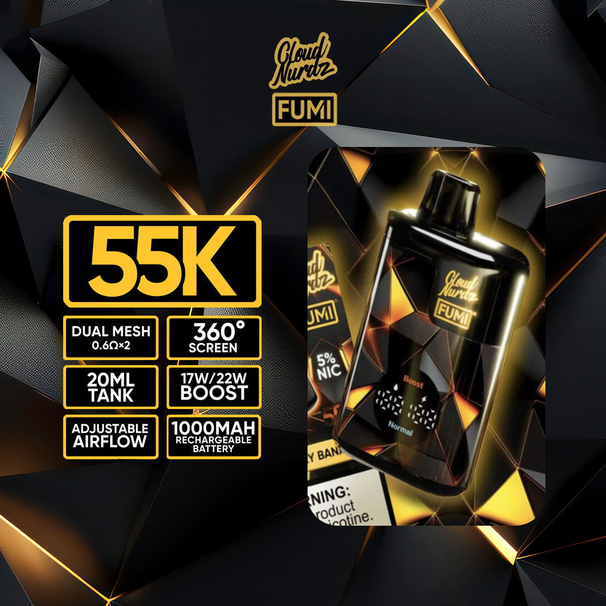 Fumi x Cloud Nurdz 55K Disposable Vape features