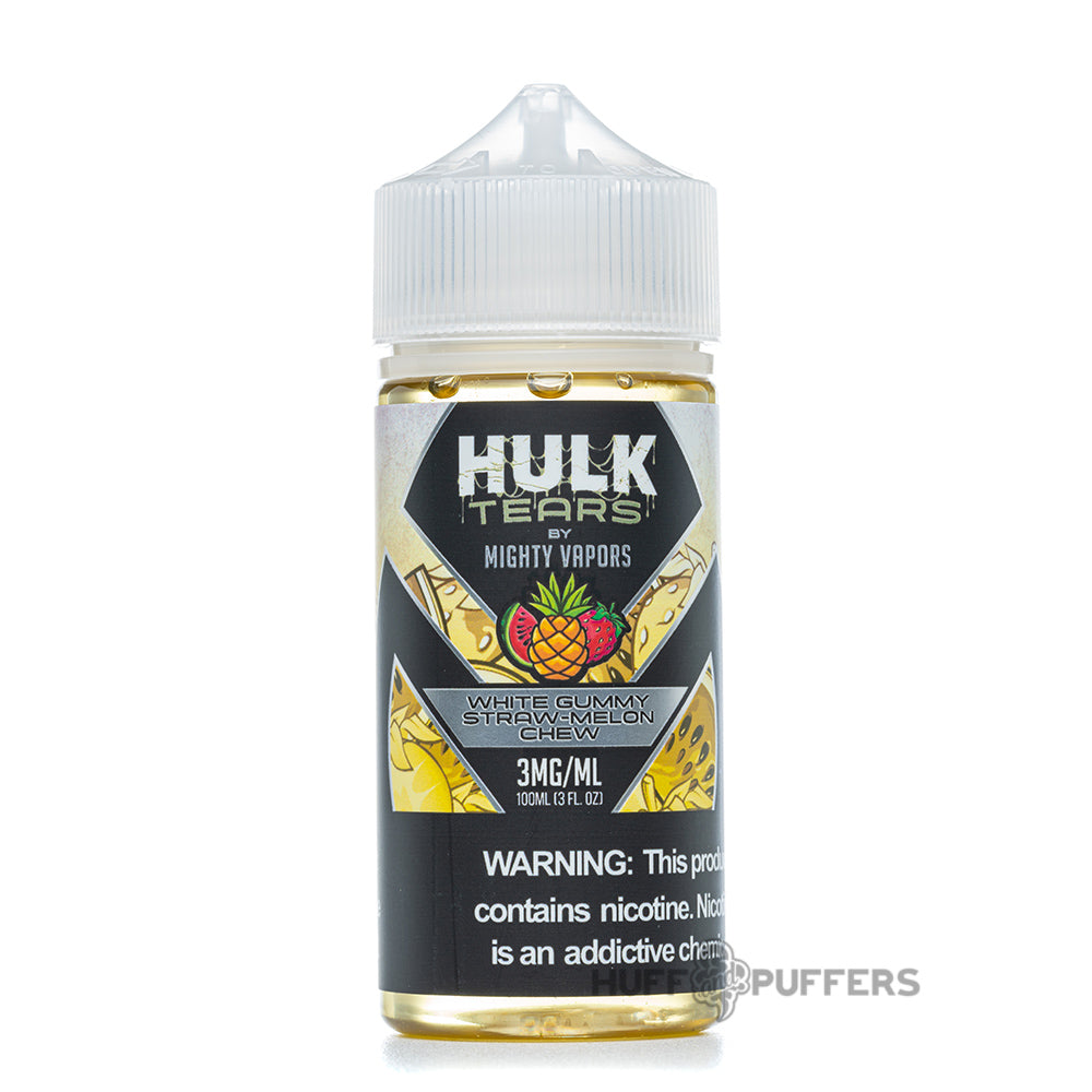 mighty vapors hulk tears white gummy straw-melon chew 100ml e-juice bottle