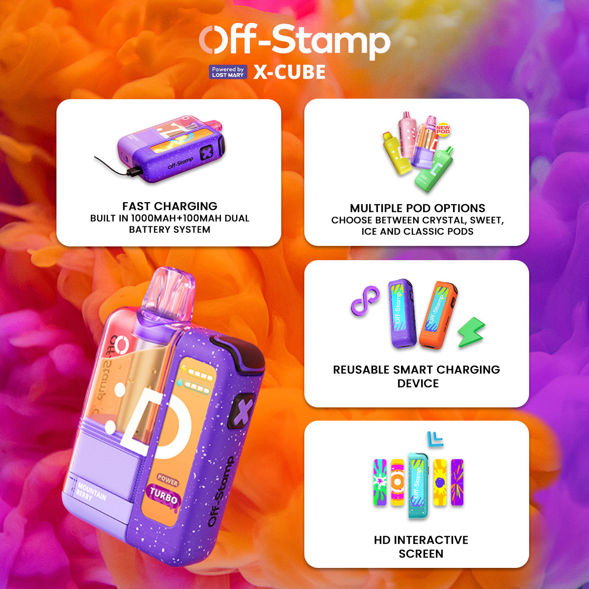 Off-Stamp X-Cube Crystal Kit Disposable Vape features