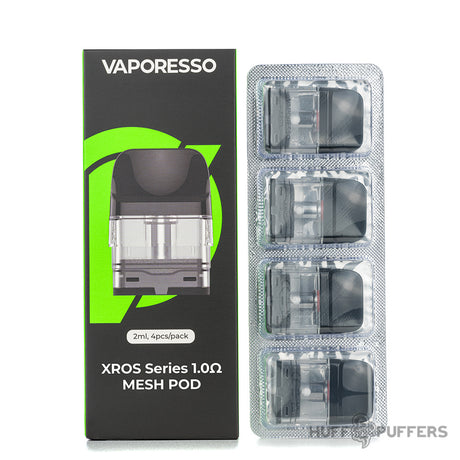 vaporesso xros pods 1.0 ohm mesh 4 pack with box packaging