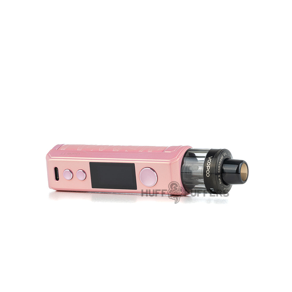 voopoo drag s2 pod system glow pink laying down front view