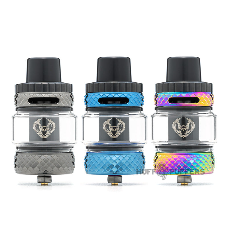 horizon sakerz master sub ohm tank in rainbow, blue, and gunmetal