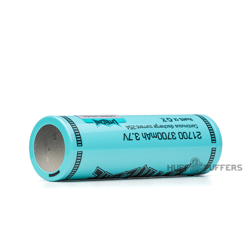 lithicore 21700 3700mAh battery laying down bottom view