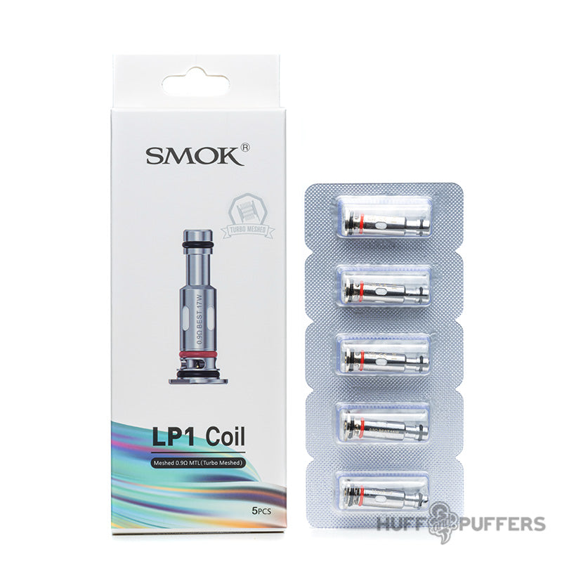 smok lp1 mtl 0.9 ohm turbo meshed coils 5 pack with box packaging