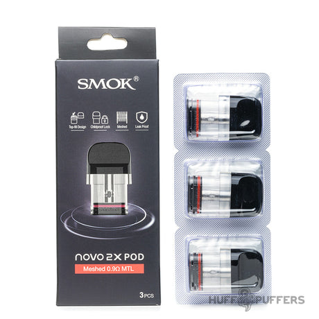 smok novo 2x replacement pods meshed 0.9 ohm mtl with box packaging