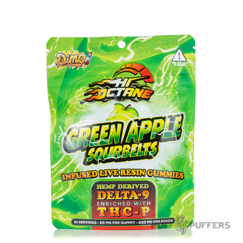 dimo hi octane infused live resin gummies 200mg pouch green apple sourbelts