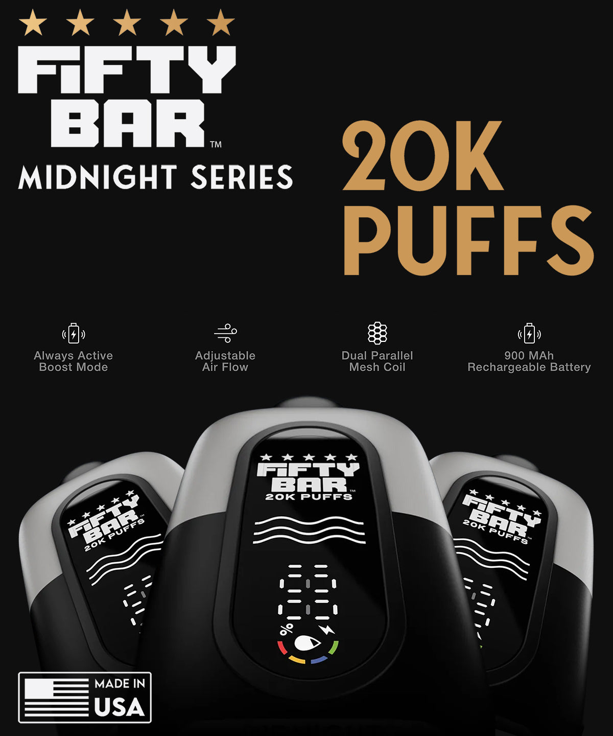 Fifty Bar Midnight Series disposable vape features