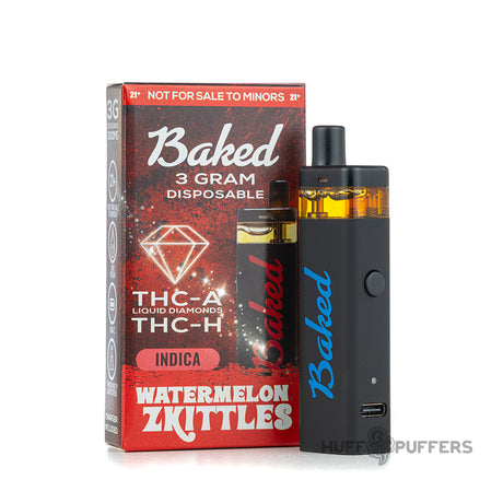 baked thc-a liquid diamonds disposable 3g watermelon zkittles with package