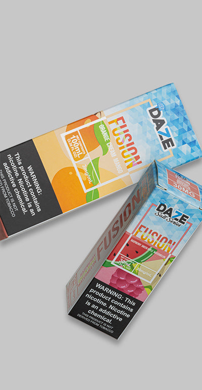 Picture of two vape juice bottles from Daze Fusion brand