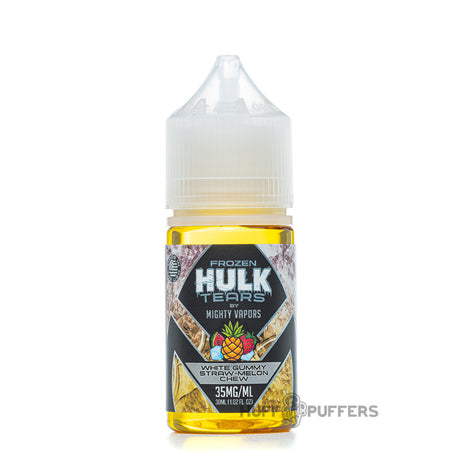 mighty vapors frozen hulk tears salt white gummy straw-melon chew 30ml e-juice bottle