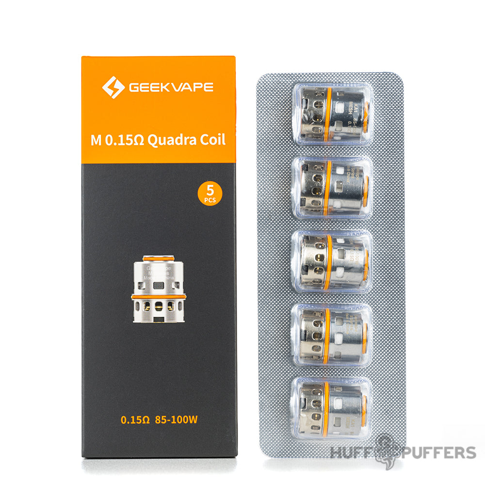 geekvape m series 0.15 ohm quadra coils with box packaging