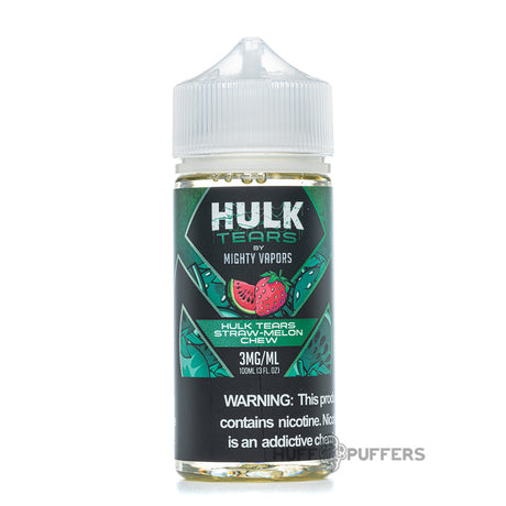 mighty vapors hulk tears straw-melon chew 100ml e-juice bottle