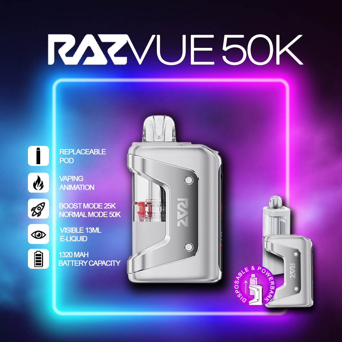 Raz Vue 50K Disposable Vape features