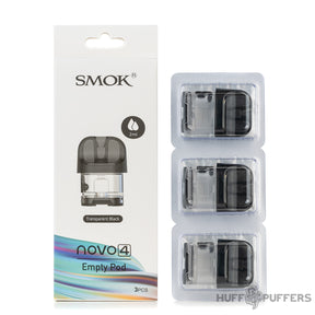 Transparent Black Smok Novo 4 Empty Pods with packaging