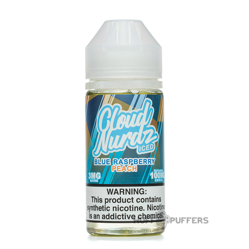 cloud nurdz peach blue raspberry iced 100ml e-juice bottle