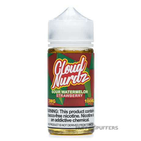 cloud nurdz sour watermelon strawberry 100ml e-juice bottle