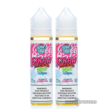 2 60ml bottles of straw melon sour on ice by finest sweet &  sour on ice