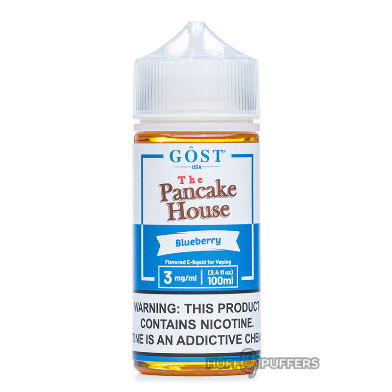 the pancake house blueberry 100ml e-liquid bottle by gost vapor