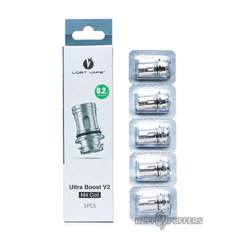 lost vape ultra boost v2 m4 coil 0.2 ohm 5 pack with box packaging