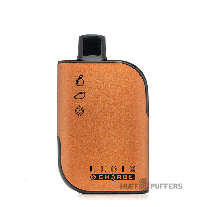 lucid charge disposable vape peach mango strawberry front view