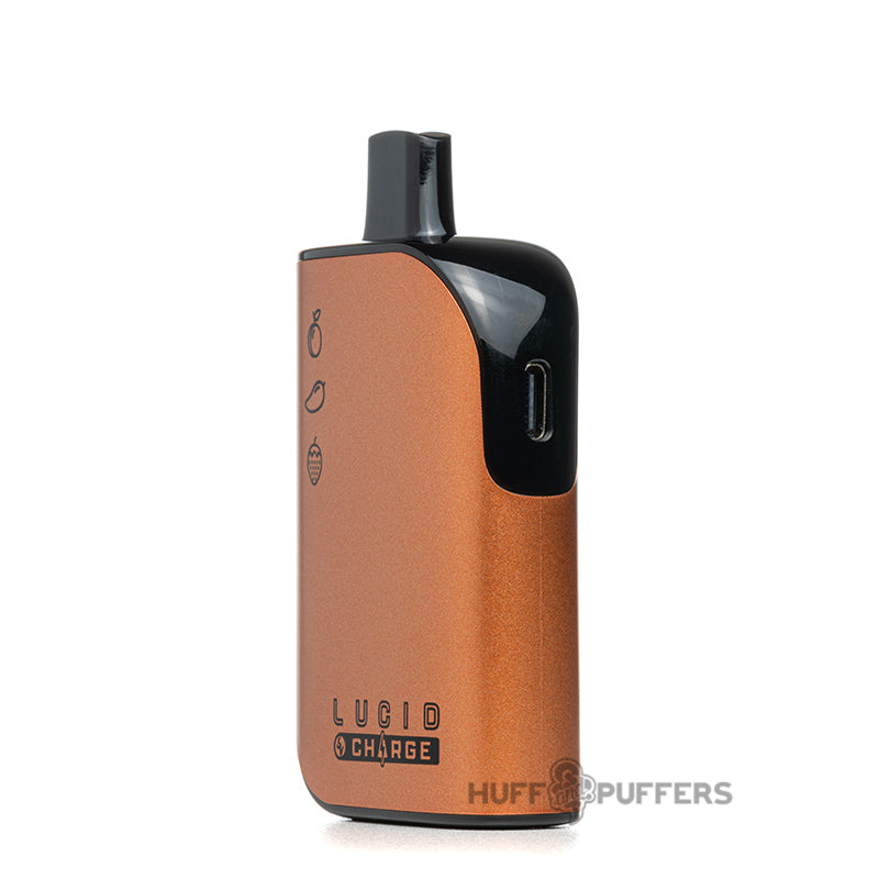 lucid charge disposable vape peach mango strawberry side view