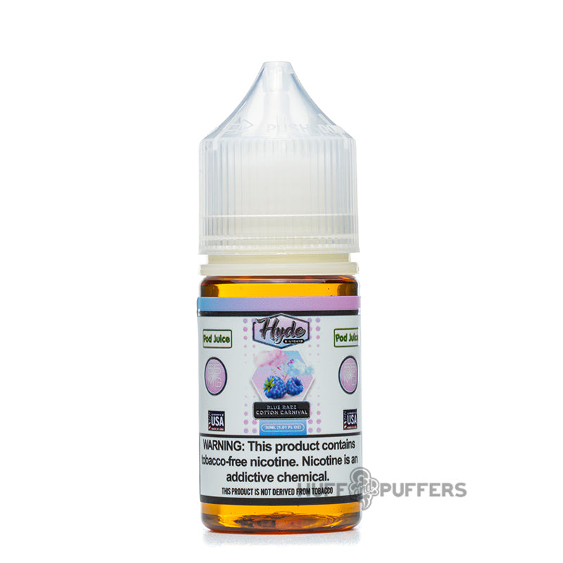 pod juice x hyde blue razz cotton carnival 30ml salt nicotine e-juice bottle