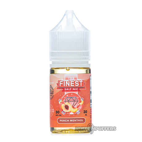 the finest salt nic peach menthol 30ml e-juice bottle