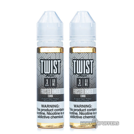 2 60ml bottles of frosted amber e-juice made by twist e-liquids