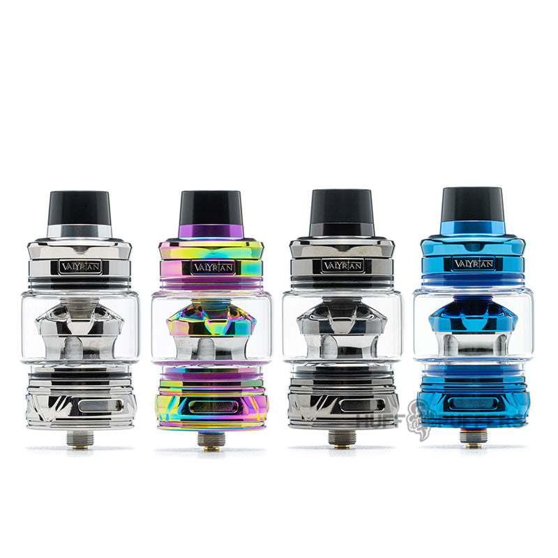 uwell valyrian 3 sub ohm tank in silver, rainbow, gunmetal, and blue