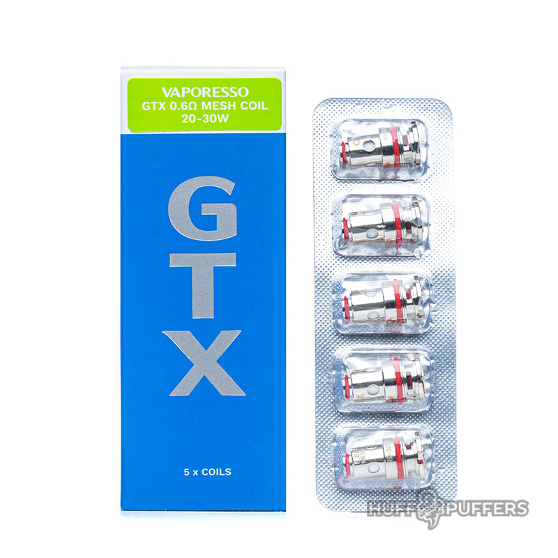 vaporesso gtx 0.6 ohm mesh coil 5 pack with box packaging