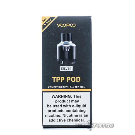 voopoo tpp replacement pods silver with box packaging