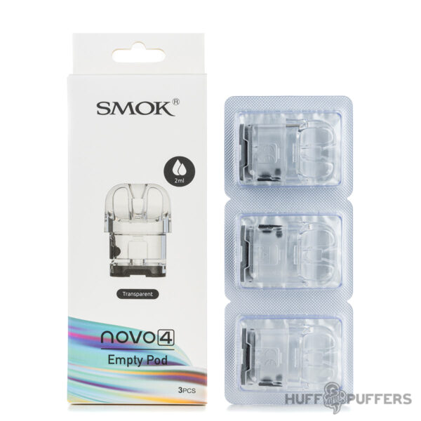 smok-novo-4-empty-pods-with-box Smok Novo 4 Empty Pods Transparent 3 pack with packaging